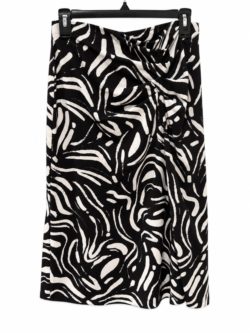 Nine West Black & Ivory Abstract Print Ruched Skirt Size Small